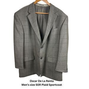 Oscar de la Renta men’s size 50 R lambswool cashmere glen plaid sportcoat
